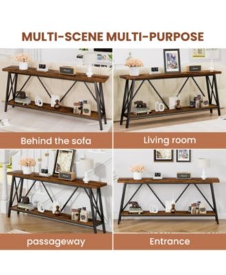 Streamdale 70.9" Extra Long Sofa Table with 2-Tier Storage Shelves, Rustic Brown/Black