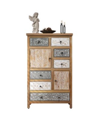 Vintage Tall Wooden Accent Cabinet with 6 Drawers & 2 Doors