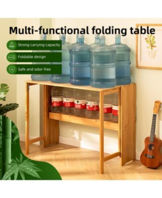 Bamboo Folding Desk - Space-Saving Computer Desk for Small Spaces (Brown)