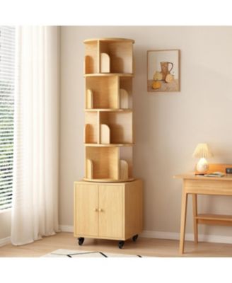 Rotating Bookshelf, 360 Display 5 Tier Corner Bookshelf with Drawer