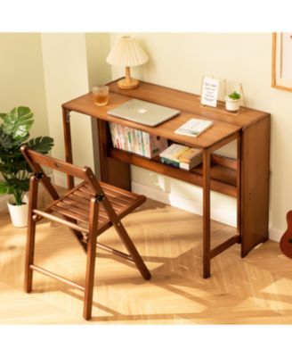 Bamboo Folding Desk - Space-Saving Computer Desk for Small Spaces (Brown)