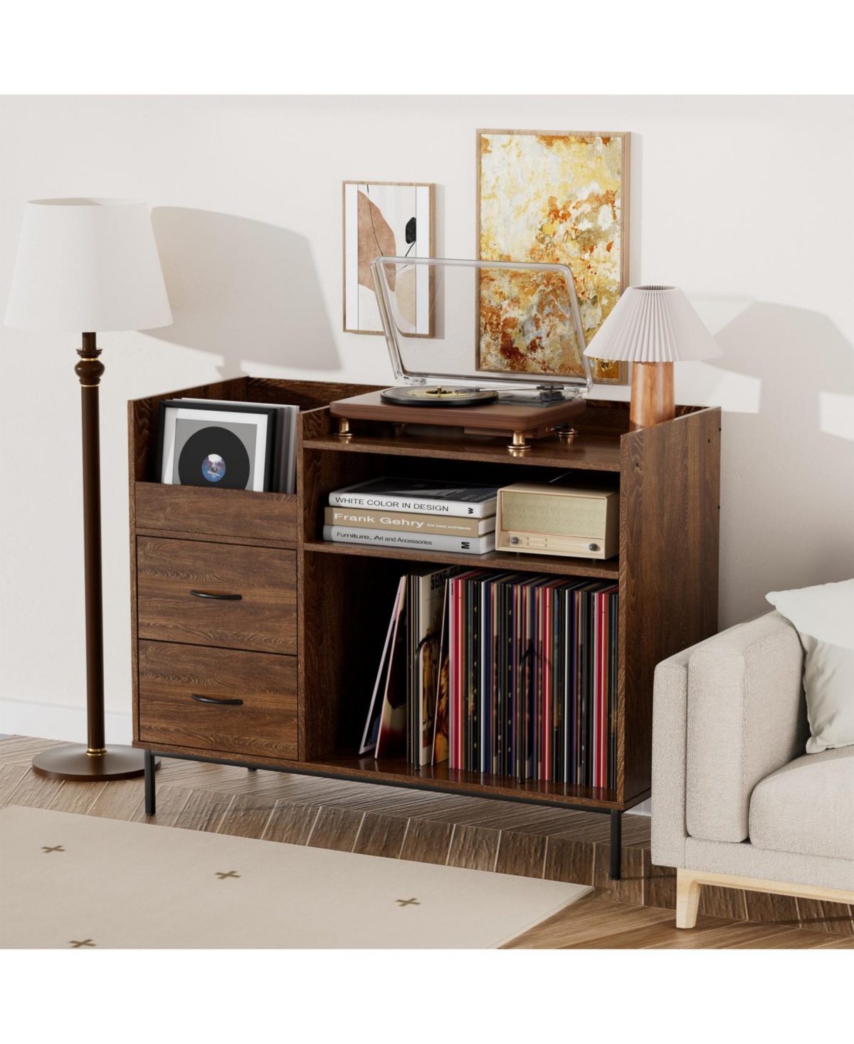Streamdale Furniture Record Player Stand with Adjustable Shelves & Speaker Shelf