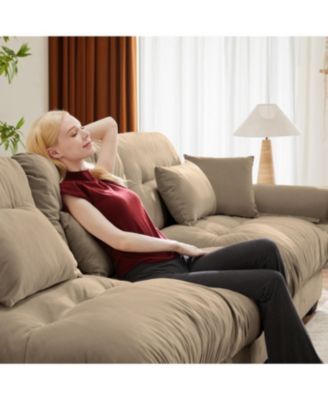 Extra Large 3 Seat Modern Velvet Sofa - Camel