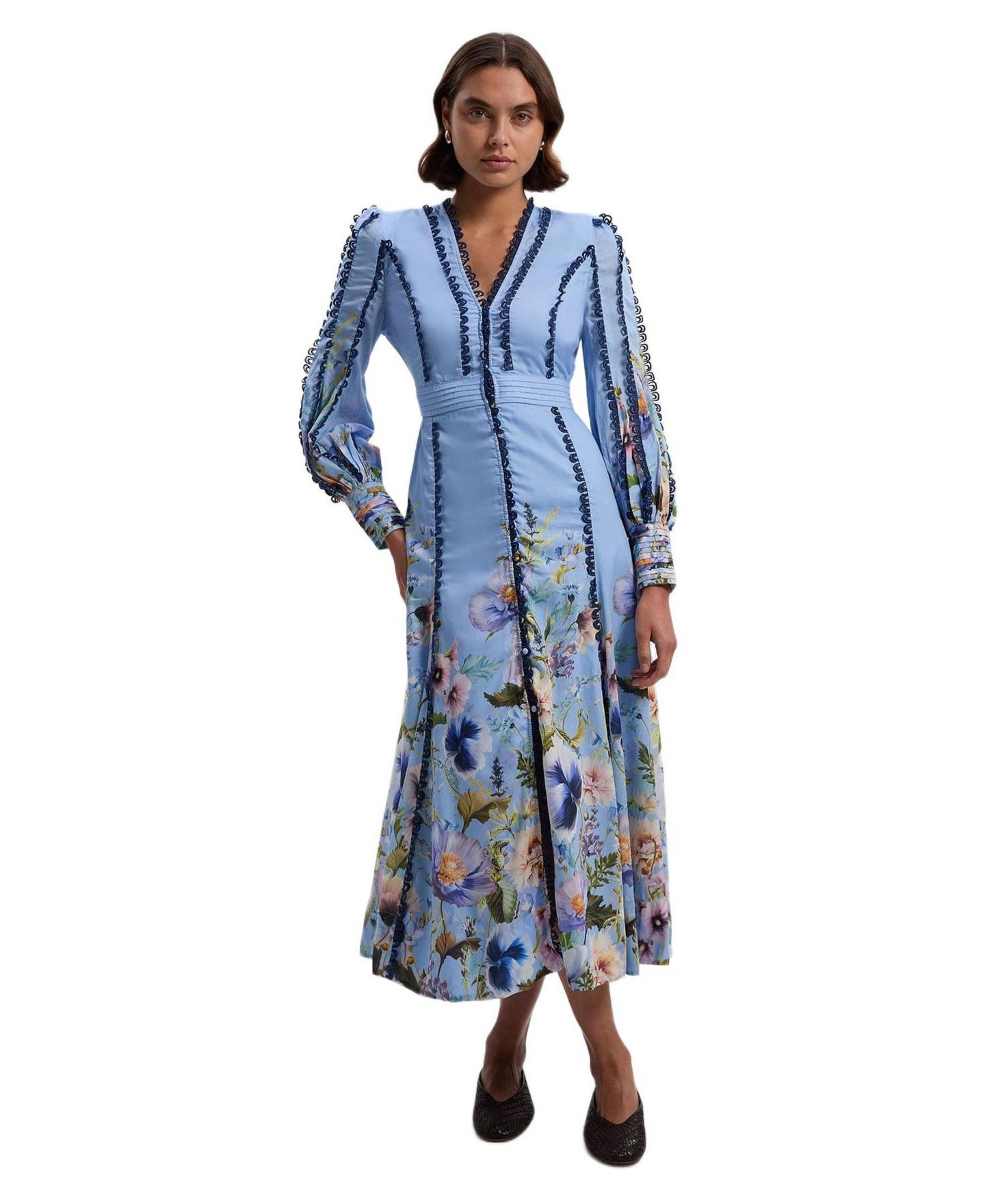 Женское платье Karen Millen Trailing Floral Woven Plunge Maxi, цвет: Синий — фото 1