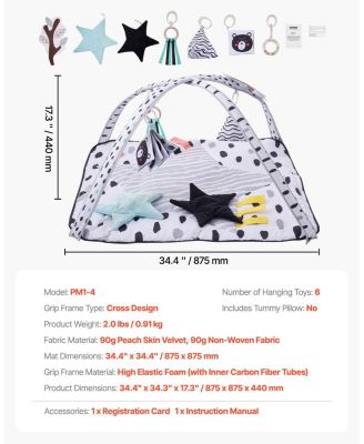 Infant Play Gym Mat with 6 Toys for Tummy and Floor Time