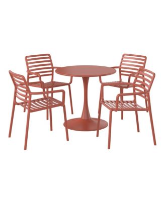 5-Piece Indoor Outdoor Metal Patio Dining Table Set With Stackable Plastic Patio Arm Chairs