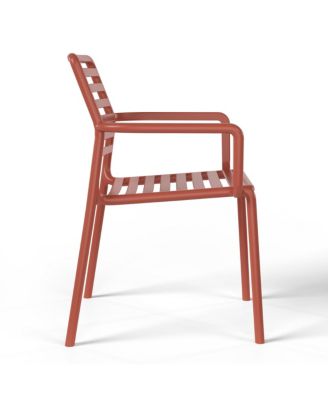 5-Piece Indoor Outdoor Metal Patio Dining Table Set With Stackable Plastic Patio Arm Chairs