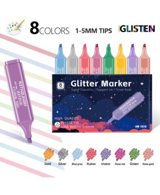 8Pcs Metallic Glitter Highlighters Set with Chisel Tips for Note, Journaling, Graffiti Pen and DIY Journal