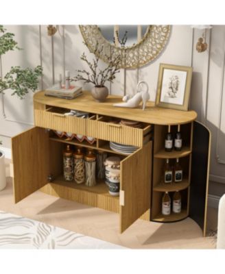 55.1" Modern Storage Cabinet - 2 Doors, 2 Drawers, Stripe MDF Sideboard