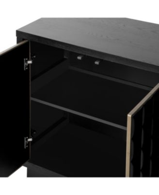 Modern 4-Door Storage Cabinet with Geometric Doors & Metal Trim