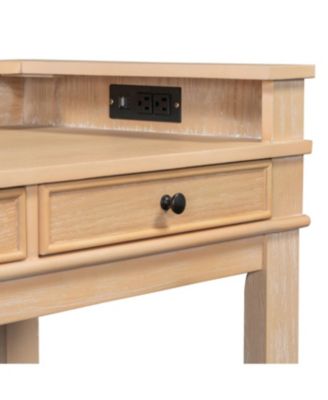 4-Piece Retro Dining Table Set for 3 with 3 Storage Drawers (Natural