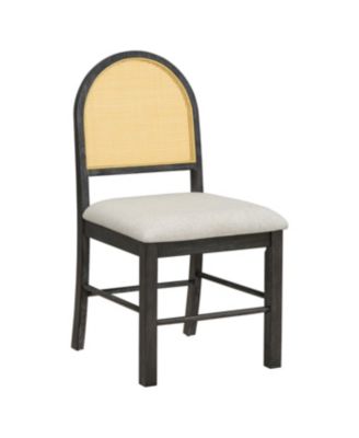 7-Piece Farmhouse Dining Set for 6 - 59.8" Distressed Oak Table & 6 Rattan Chairs