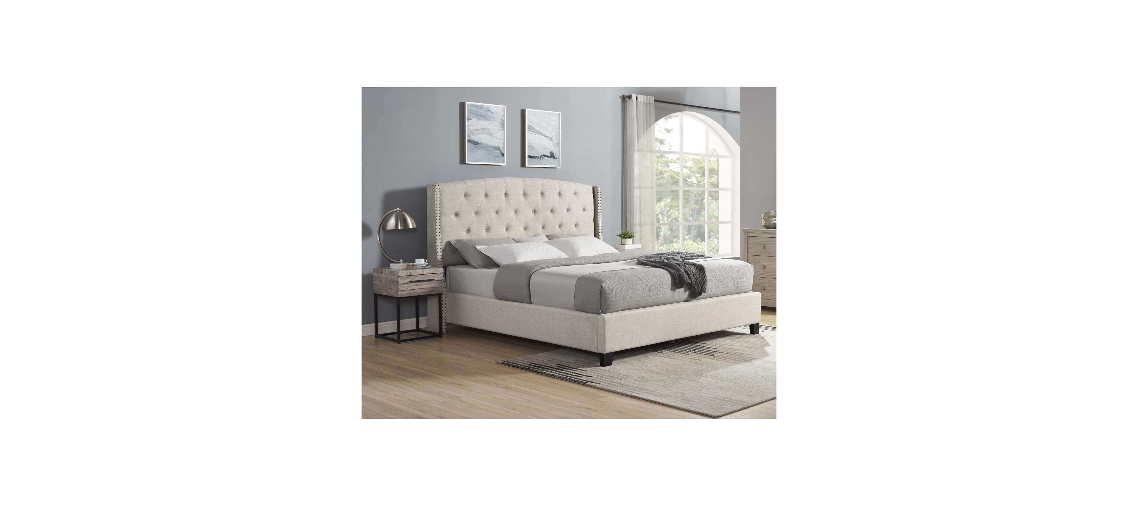 Streamdale Furniture Astral 3-Piece Bedroom Set: Tufted Wingback Bed & Two Gray Nightstands