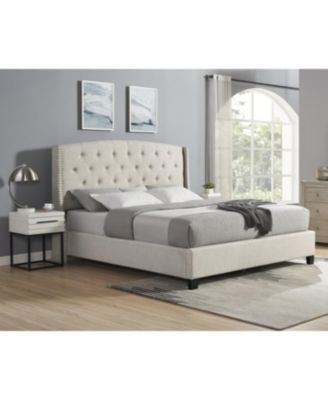  Astral 3-Piece Bedroom Set: Tufted Wingback Bed & 2 White Nightstands