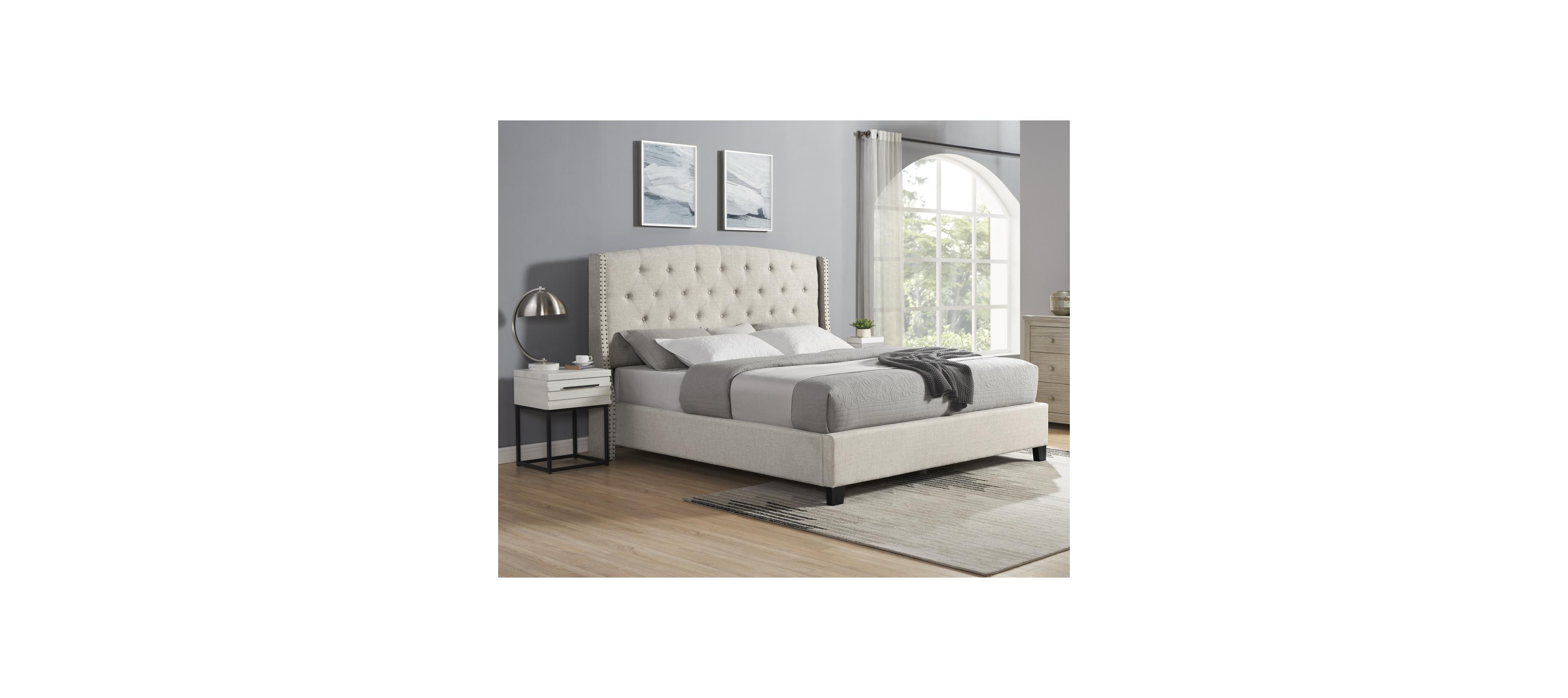 Streamdale Furniture Astral 3-Piece Bedroom Set: Tufted Wingback Bed & 2 White Nightstands