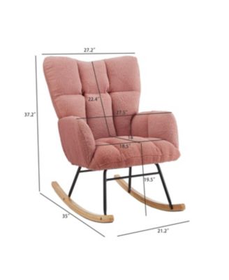 Pink Teddy Fabric Glider Chair with Metal Frame
