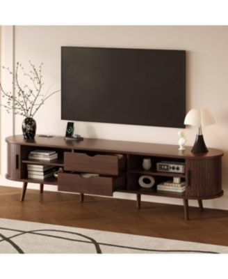 70" Mid Century Modern TV Stand with Tambour Doors & Drawers