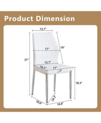 Set of 6 Silver & White Dining Chairs, 37" High, Ergonomic PU Backrest