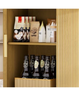 55" Round Dining Table for Six with Storage Rack & Rotating Tray Natural