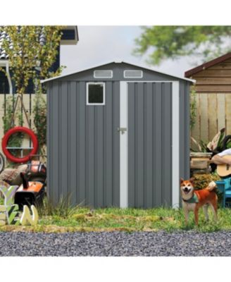  6x8FT Outdoor Steel Storage Shed with Clear Window &amp; Lockable Doors, Dark Gray