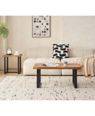  MDF Coffee Table, Small Tea Table, Walnut with Metal Legs Sofa Table