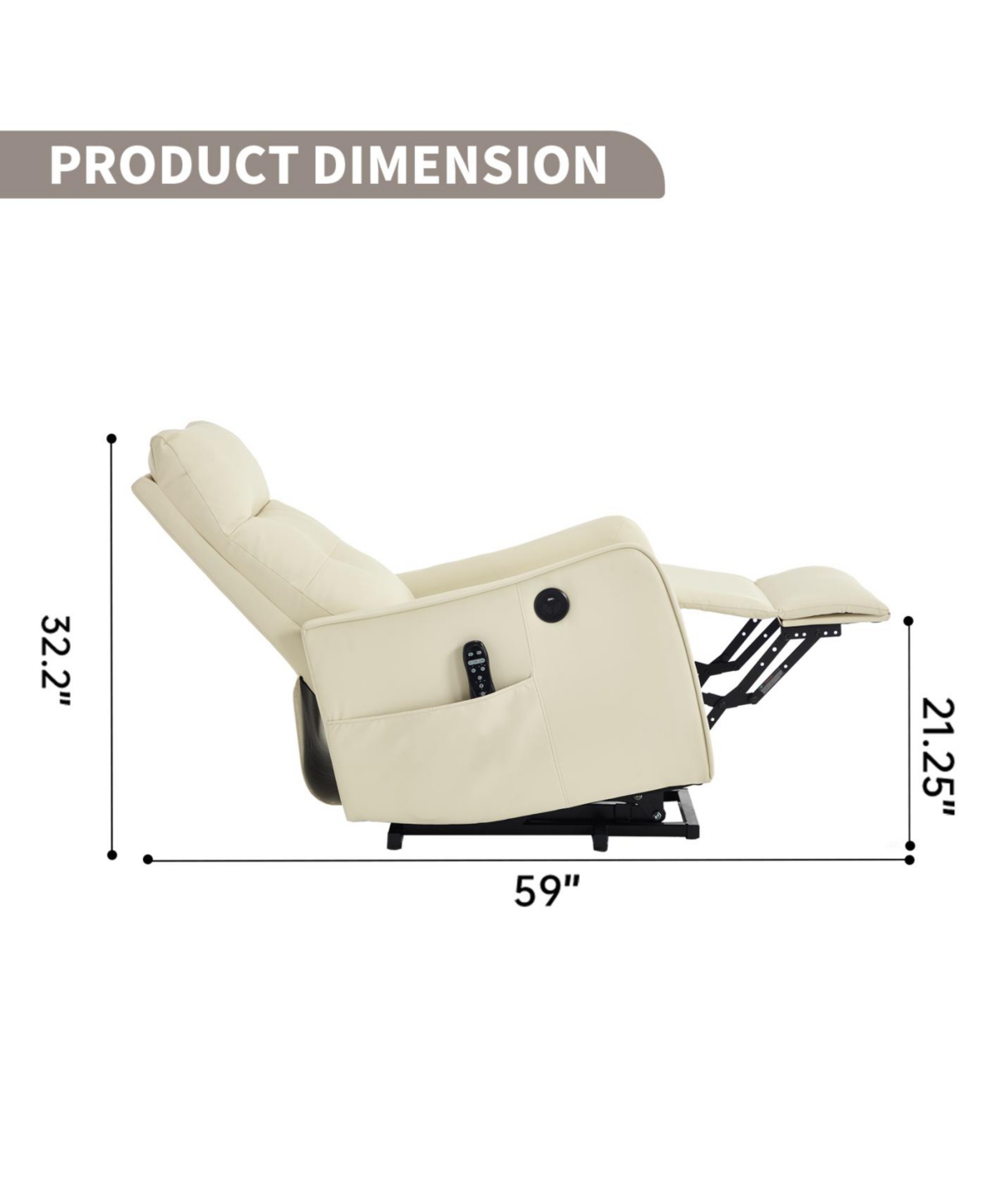 Streamdale Furniture Beige Pu Power Lift Recliner Chair with Massage, Heat, Usb for Elderly