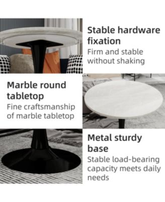 27.6" Black Mid-Century Modern Dining Table with White Marble Top