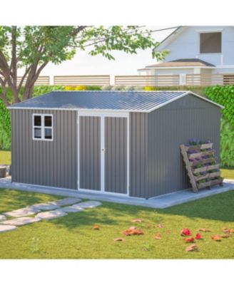 12x10 FT Outdoor Storage Shed Metal, Large Garden Tool Sheds with Lockable Doors, Grey