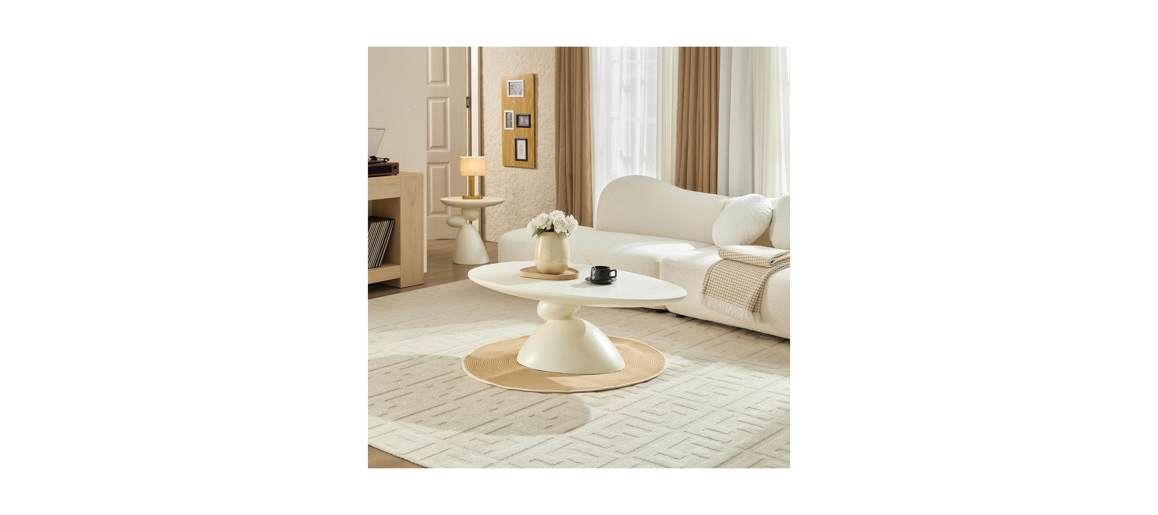 Streamdale Furniture Lucky Stone Oval Coffee Table, Modern Minimalist Fiberglass Center Table