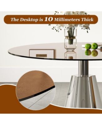 Compact 35" Round Dining Table, Black Glass Top & Silver Base