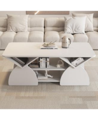  Engineered Wood Rounded Corner Rectangular Coffee Table with Storage