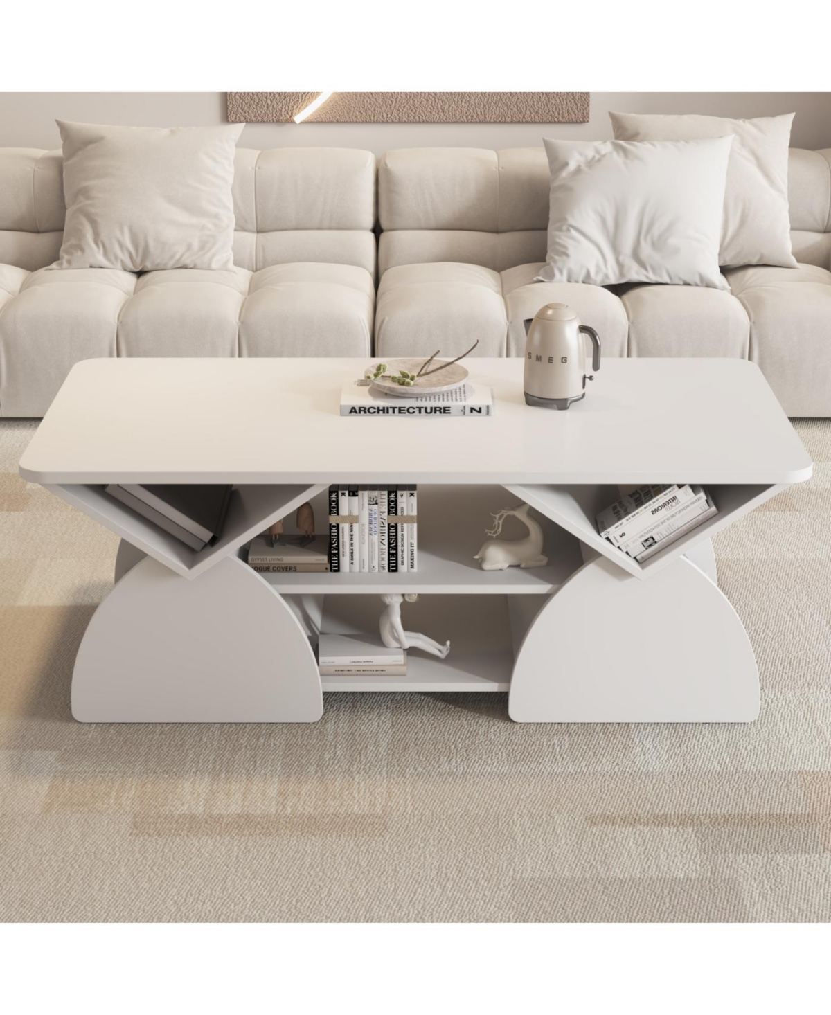 Streamdale Furniture Engineered Wood Rounded Corner Rectangular Coffee Table with Storage