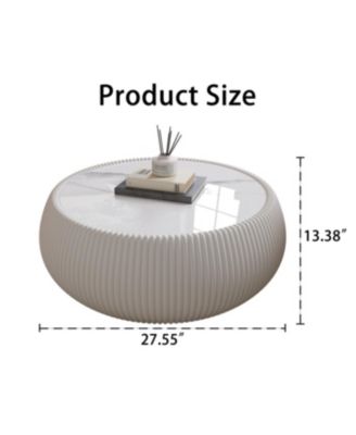  Light Marble Top Leather Drum Coffee Table for Living Room