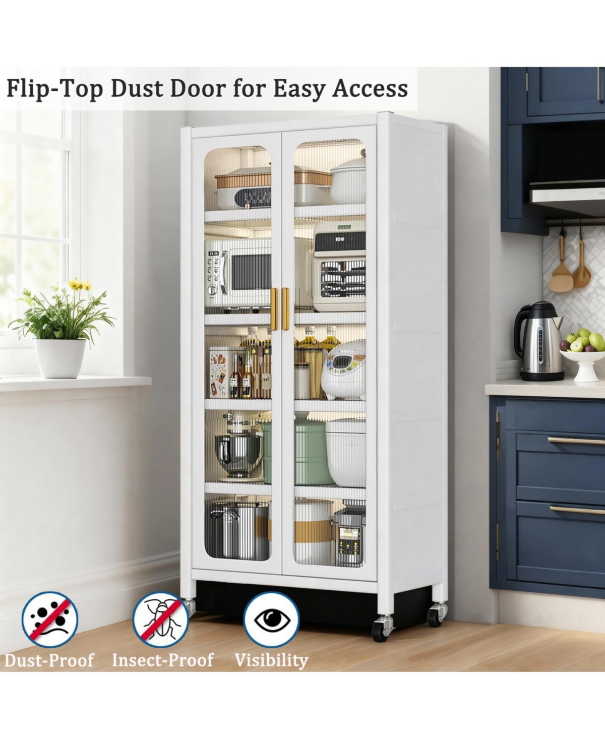 Streamdale Furniture 65" 6-Tier Metal Storage Cabinet with Transparent Door, White