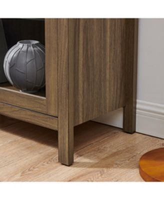 Modern Retro Wooden Storage Cabinet with Adjustable Glass Partitions - Brown