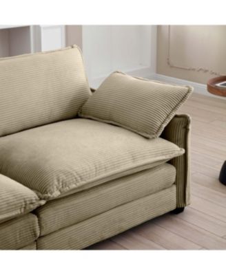Ottoman Footstool in Tan Corduroy Fabric