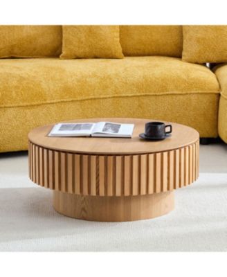 Round Wood Coffee Table with Storage (ASH