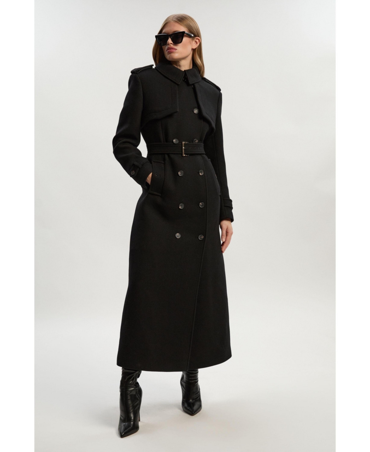 Karen Millen Women's Wool Mix Belted Trench Maxi Coat