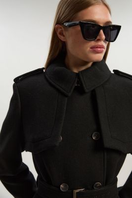 Women's Wool Mix Belted Trench Maxi Coat.
