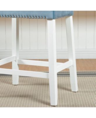  Morovo Set of 2 Velvet Counter Height Stools, Tufted Saddle Seats, Blue