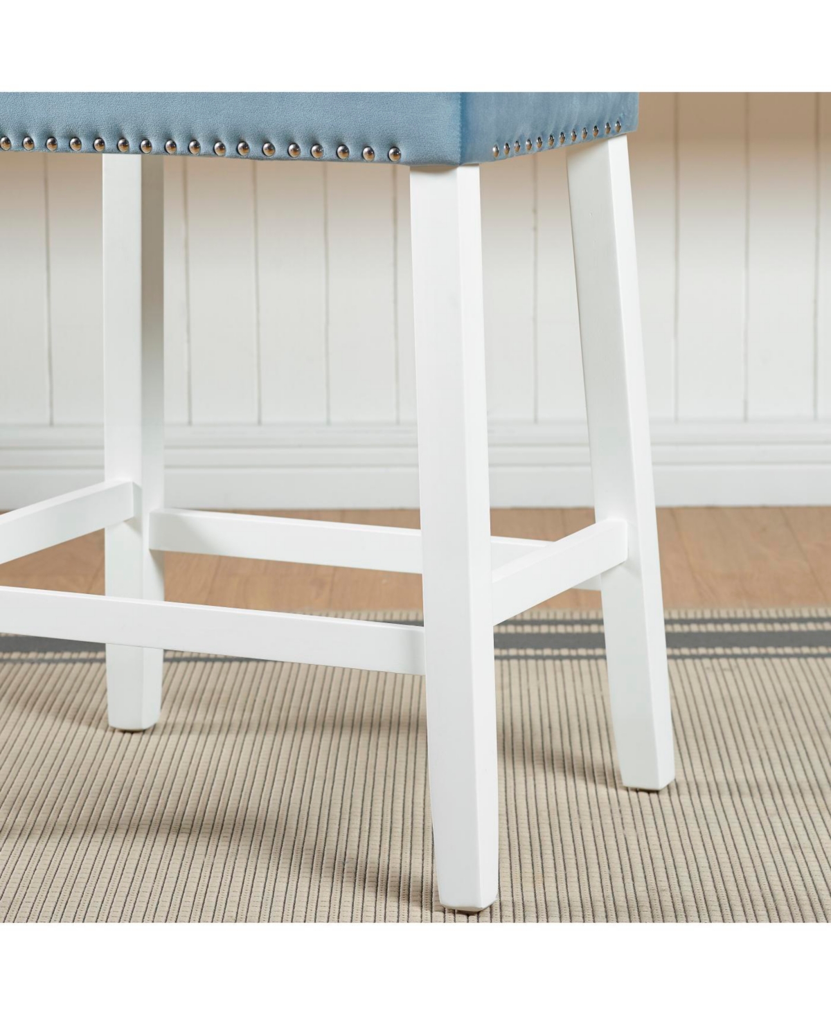 Streamdale Furniture Morovo Set of 2 Velvet Counter Height Stools, Tufted Saddle Seats, Blue