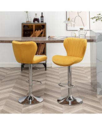 Streamdale Upholstered Adjustable Swivel Barstools in Yellow, Set of 2