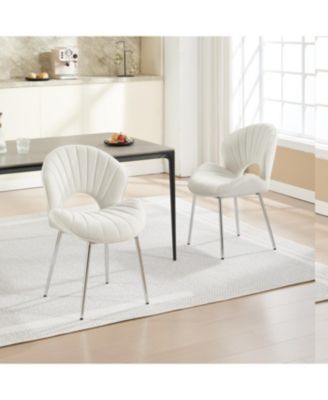Streamdale Modern Design Chair, White Velvet, Set of 2