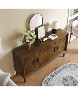 Streamdale Rustic Farmhouse Credenza - Sunburst Doors, Adjustable Shelves (Antique Brown