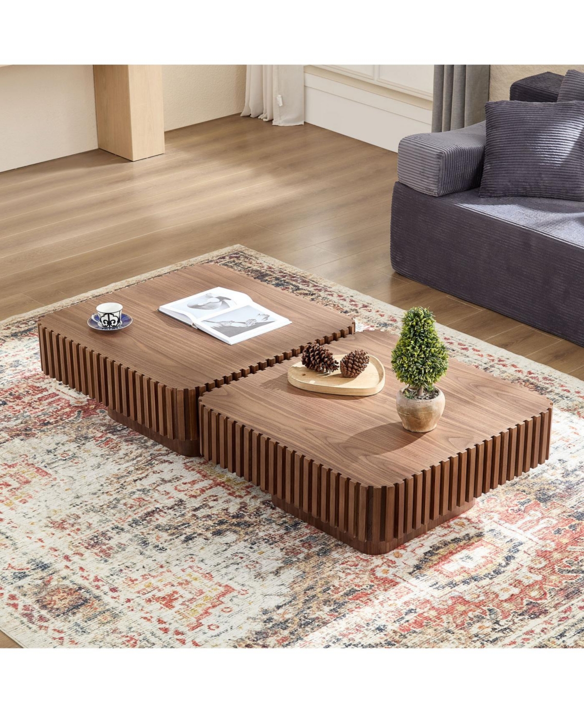 Streamdale Furniture Streamdale Modern Handcraft Drum Coffee Table, Walnut Color