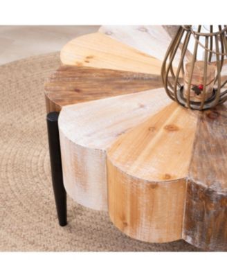 Diameter Rustic Flower-Shaped Wood Coffee Table with Metal Legs