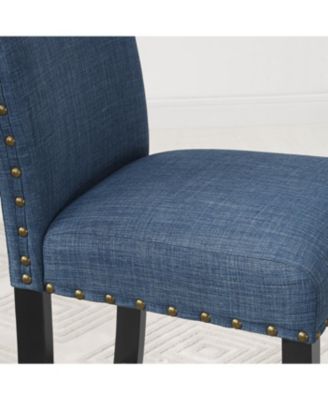 Espresso Wood Dining Set with Blue Fabric Nailhead Chairs