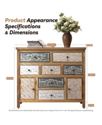  Vintage Wooden Accent Chest with 7 Drawers & 2 Cabinets