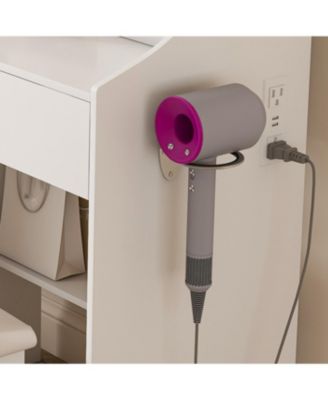 Streamdale 3-Color LED Vanity Mirror with Stool & Pink Dressing Table, 2 Drawers, 5 Cabinets