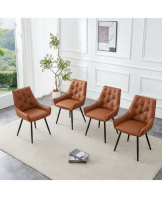  Dining Chairs Set of 4 Camel Faux Leather Metal Kitchen Chairs Gold Mesh Black Legs (Camel, Set of 4)